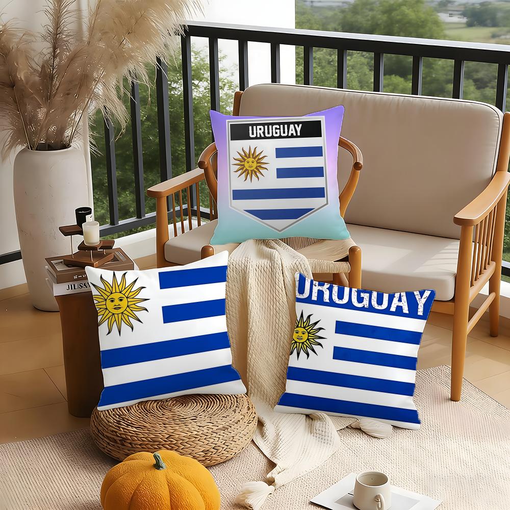 Uruguay Uru Flag Cushion Cover 1 Piece Short Plush Pillowcase, Soft And Washable, Mostly Used For Sofa, Car