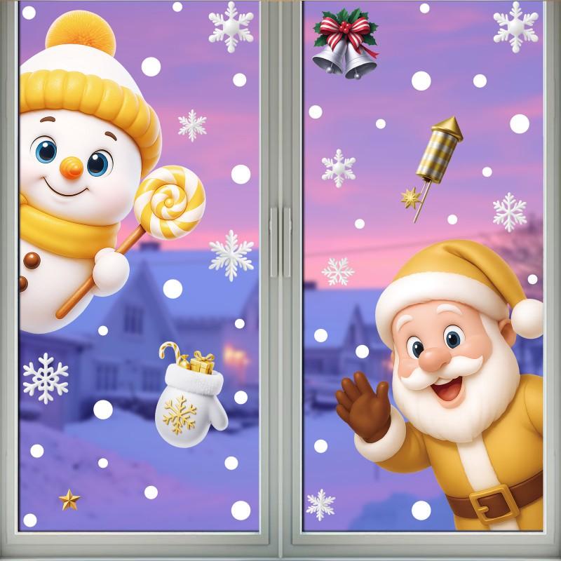 Christmas Window Stickers Santa Elk Snowflake Static Cling PVC Decals Home Holiday Decor
