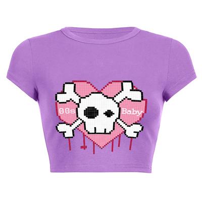 Summer Cut Top Skull Print T-shirt Y2k Aesthetics Top Girls' Sexy Slim Fit Women's Wear