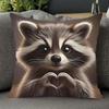 1pc Cute Raccoon Heart Gesture Dual-Sided Print Pillowcase - 45.72x45.72 Cm Soft Decorative Pillow Cover for Home, Sofa, Bedroom, or Car - Perfect Gif