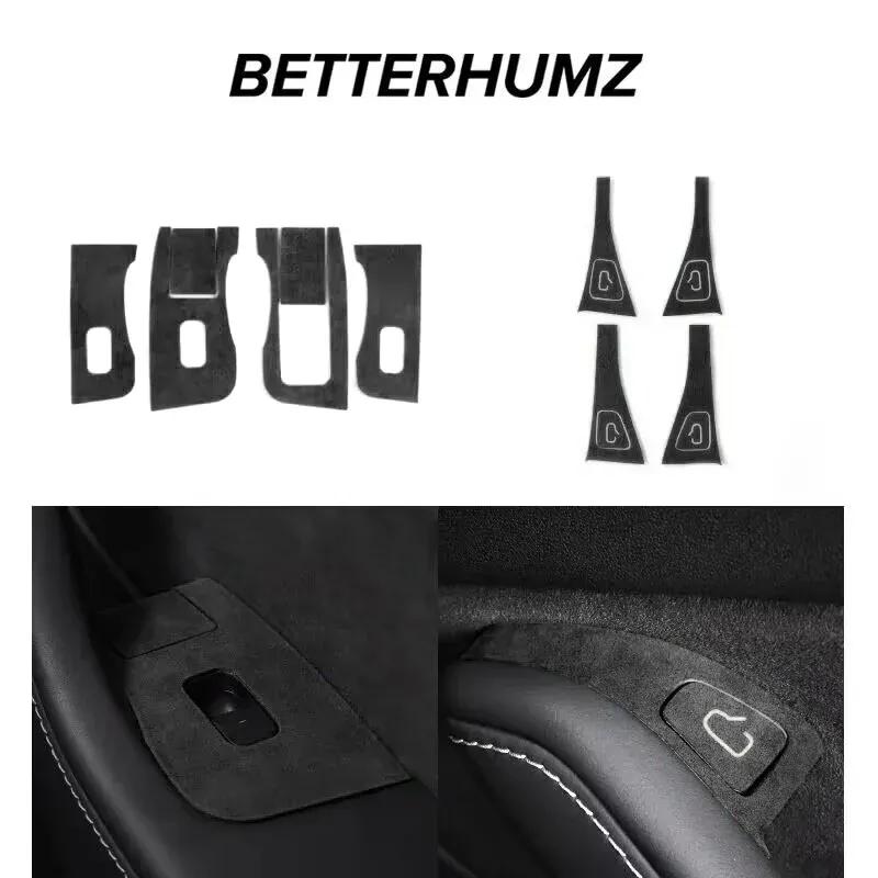 Betterhumz for Tesla Model 3 Model Y Door Lock Button Trim Sticker Car Window Control Panel Sticker Decals Interior Accessories