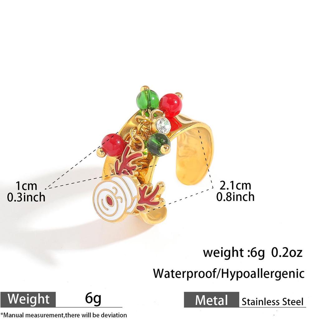 MYA 18k Gold Plated Open Ring with Reindeer & Snowflake Design
