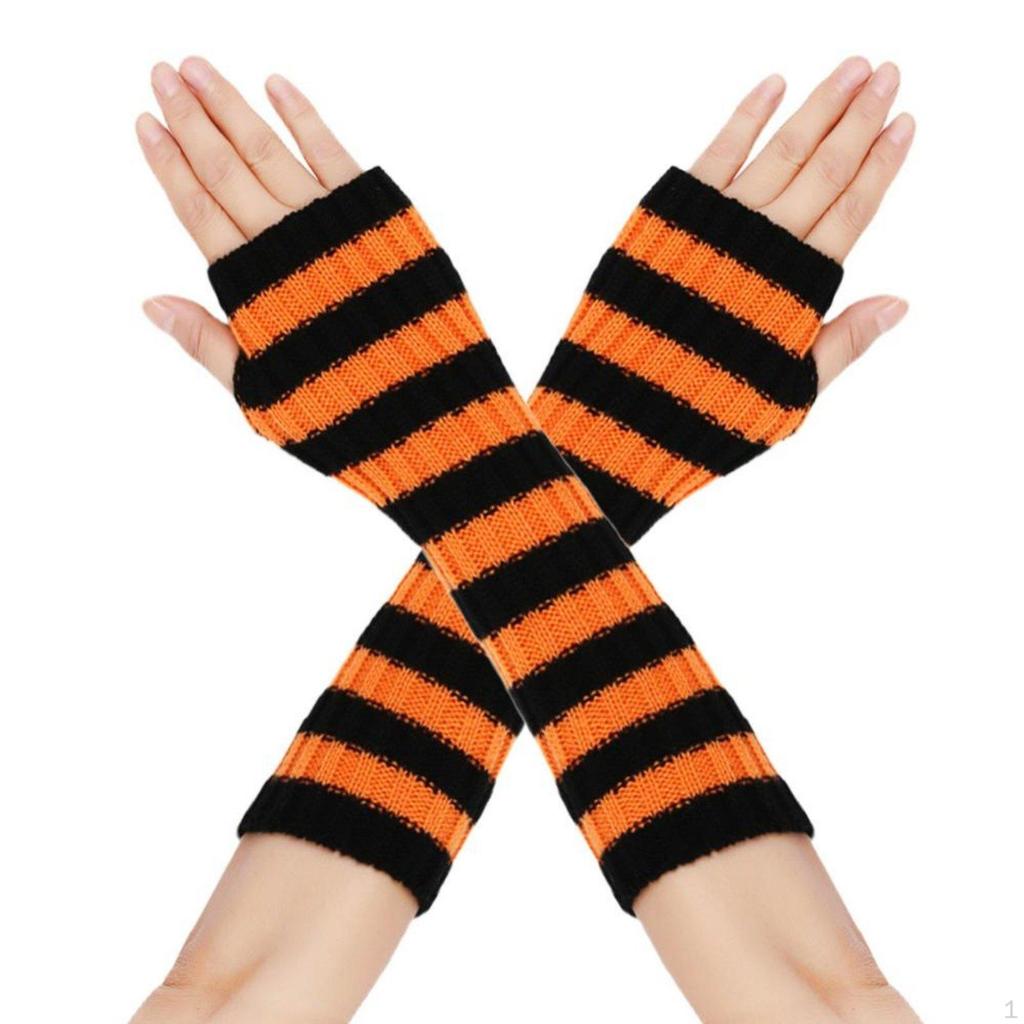 Cosplay Party Fingerless Gloves, Striped Knit Sleeves, Christmas Anime Design, Autumn Winter