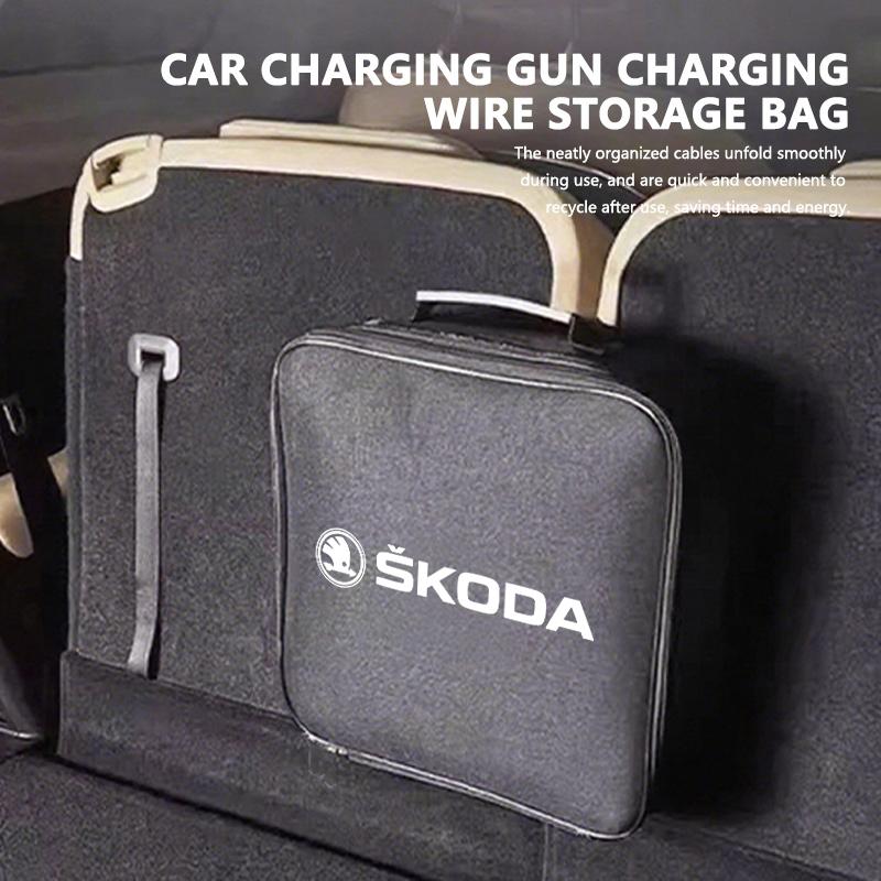 Auto-Logo Kabeltasche Lade-Gun Aufbewahrungstasche Wasserdichter Kabelorganizer Für Skoda VRS Superb Yeti Octavia Enyaq Rapid Karoq fxdj44