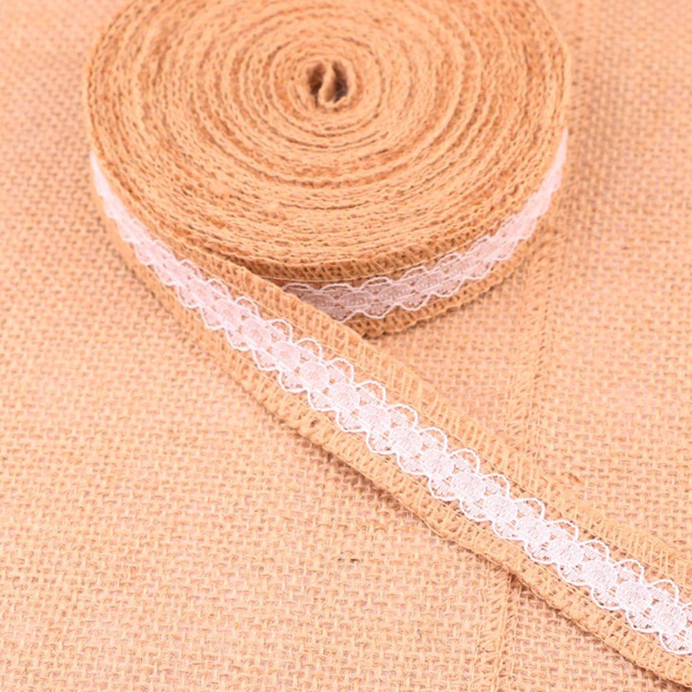 1m/roll Party DIY Rustic Vintage Satin Bow Jute Burlap Sisal Trim Lace Edge Hessian Ribbon