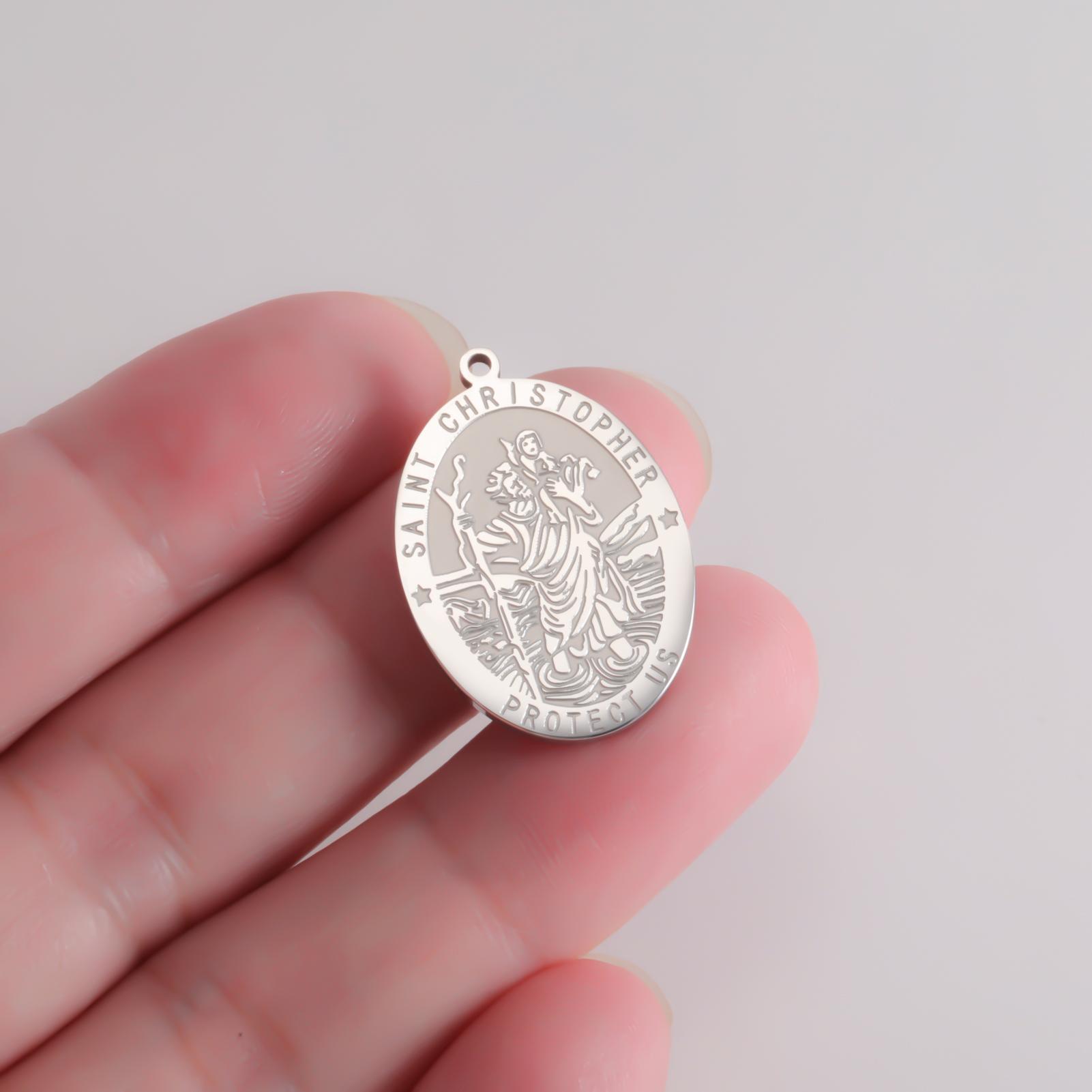

LIKGREAT St. Christopher Pendant 20*29mm Steel Gold Color Double-sided Corrosion Fashion Religious Jewelry DIY Accessories