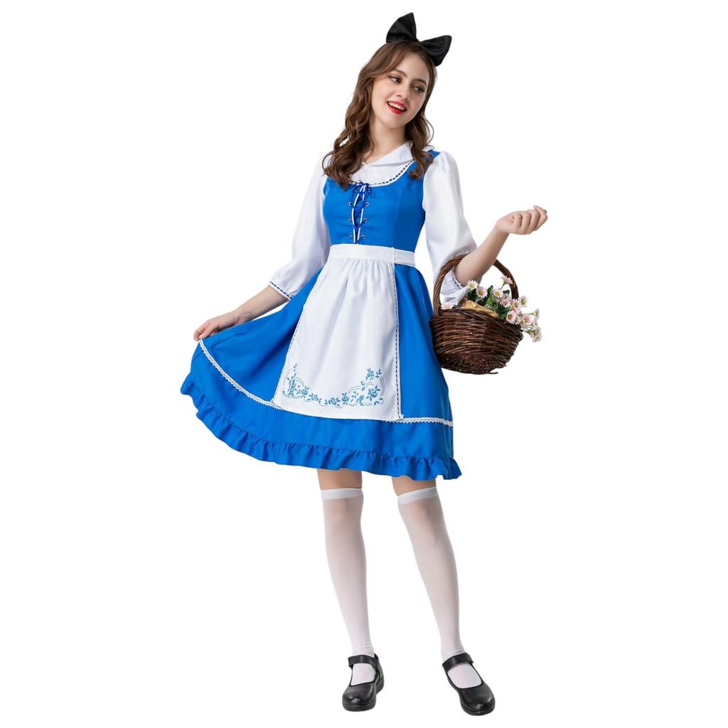 Traditional Maid Dress Costume with Apron and Lace-Up Bodice Stage Performance Outfit for Women Oktoberfest Festival Party Dress