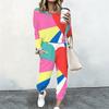 Female Long Sleeve Oversized Tee And Elastic Waist Wide Leg Trousers Two Piece Casual Home Wear Set