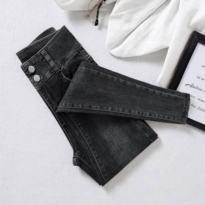 Blue-Gray High-Waisted Skinny Bootcut Jeans for Women: Fleece-Lined, Thickened, Slimming, Tapered Leg – 2022 Autumn/Winter Collection.
