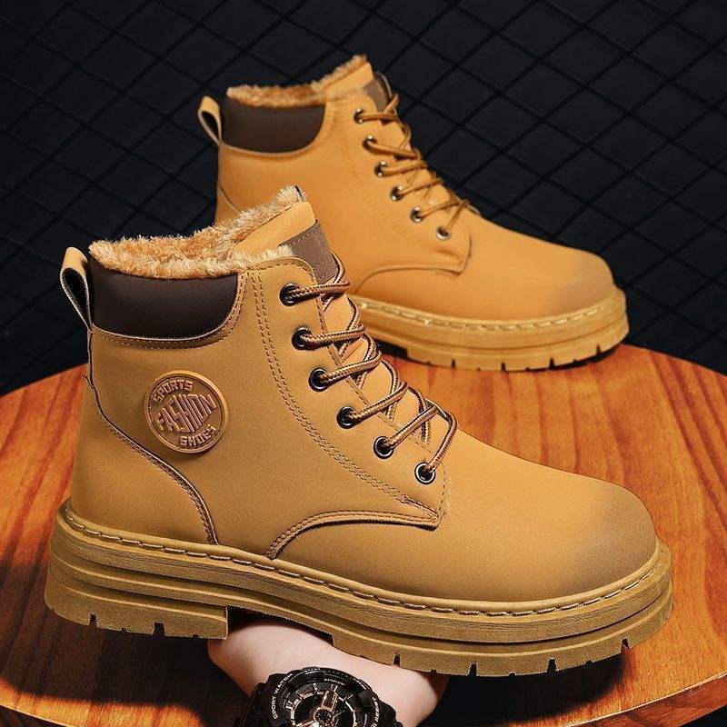 Martin Boots Men's Shoes Winter High-top British Tooling Rhubarb Boots Men's Thickened Cotton Shoes Velvet Warm Snow Boots