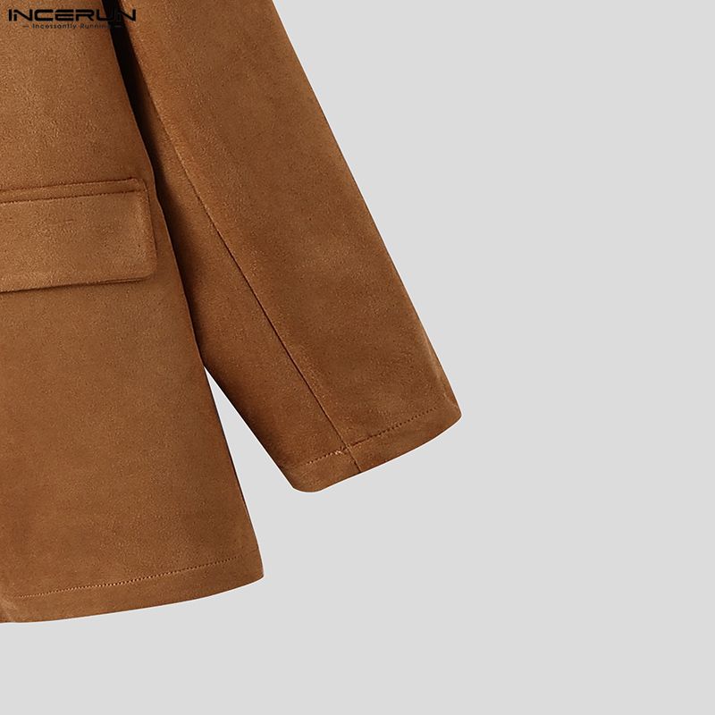 INCERUN Autumn Men Notched Lapel Long Sleeve Suede Blazer Casual Loose Coats