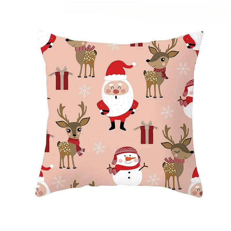 1 Piece of Christmas Decoration Pillowcase Cartoon Santa Claus Snowman Pattern Sofa Cushion Suite Room Home Decoration Gift