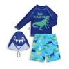 Children's Green Dinosaur Swimsuit: Long Sleeve Two-Piece with Beach Shorts and Sunscreen Protection