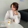 Women's French V-Neck Ruffled Puff Sleeve Shirt - Spring/Autumn Korean Chic