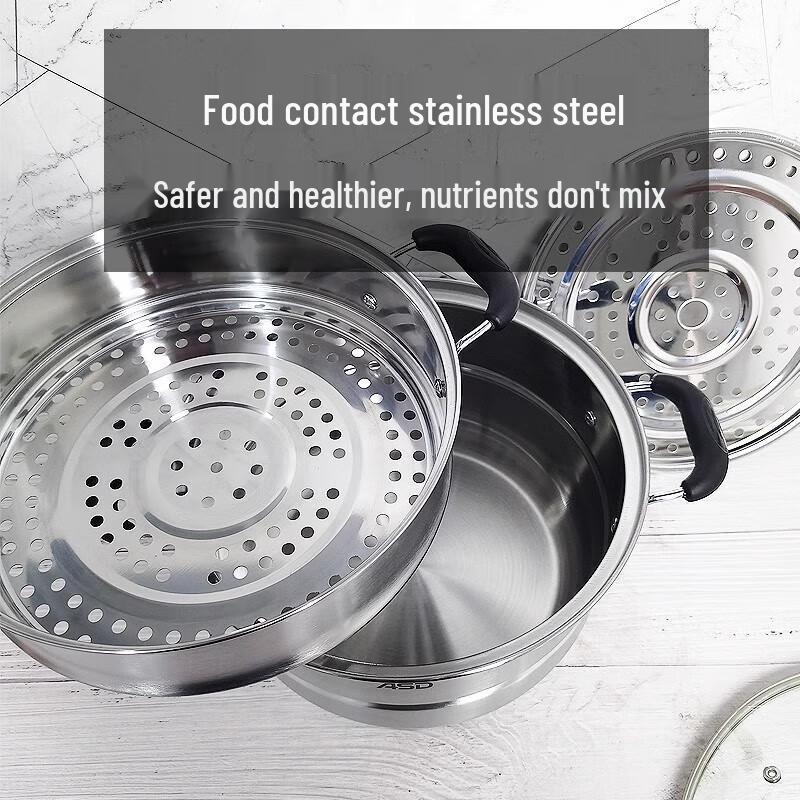 ASD 304 Stainless Steel Double Steamer Pot, 28cm