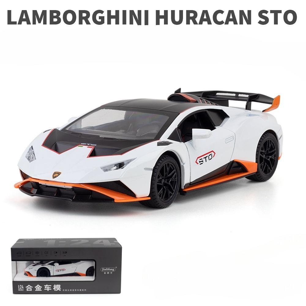 Alloy 1/24 Lambo Huracan STO Sport Car Model Diecast Toys Vehicles Sound and Light Voiture Miniature Collective Home Decoration