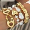 Liquid Metal Geometric Bracelets Set For Women Irregular Imitation Pearls Heart Beaded Bracelets Party Jewelry Gifts
