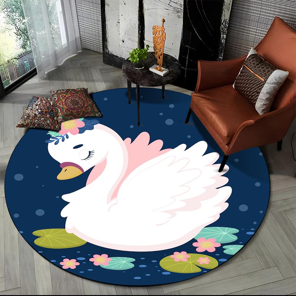 3D Cartoon Cute Swan Cygnus Area Rug,Round Carpet Rug for Living Room Bedroom Sofa Decoration,Kids Play Non-slip Floor Mat Gift