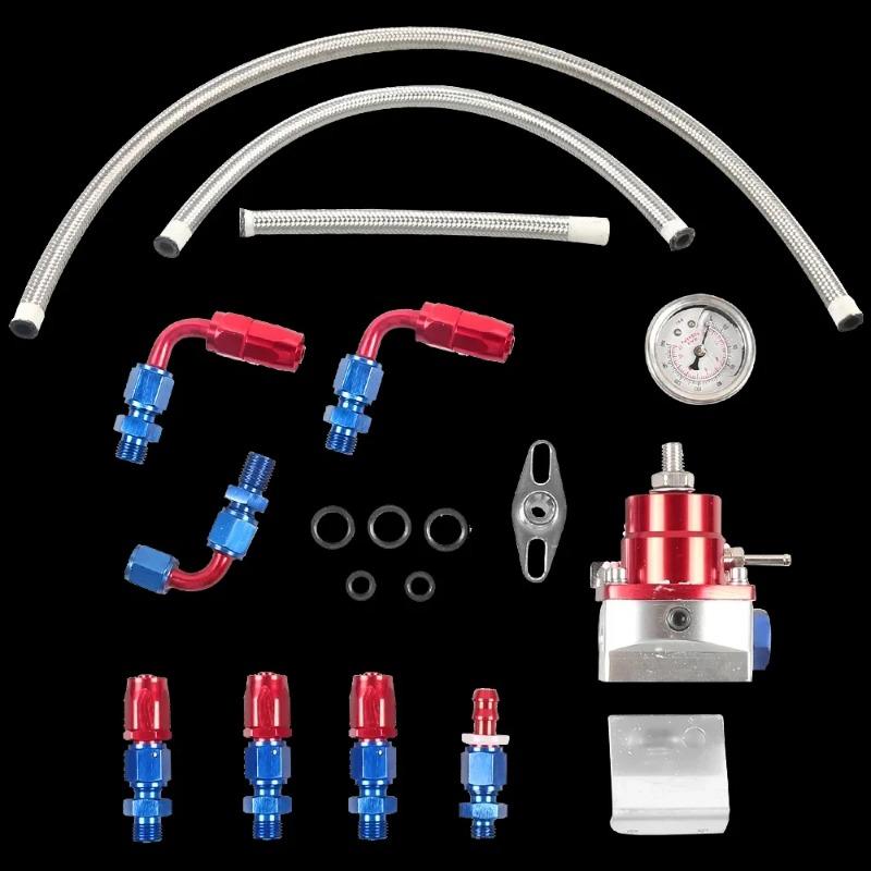 Car Universal EFI Fuel Pressure Regulator for 7MGTE MKIII with Hose Line Oil 100psi Gauge Universal Adjustable FPR AN6 Fitting