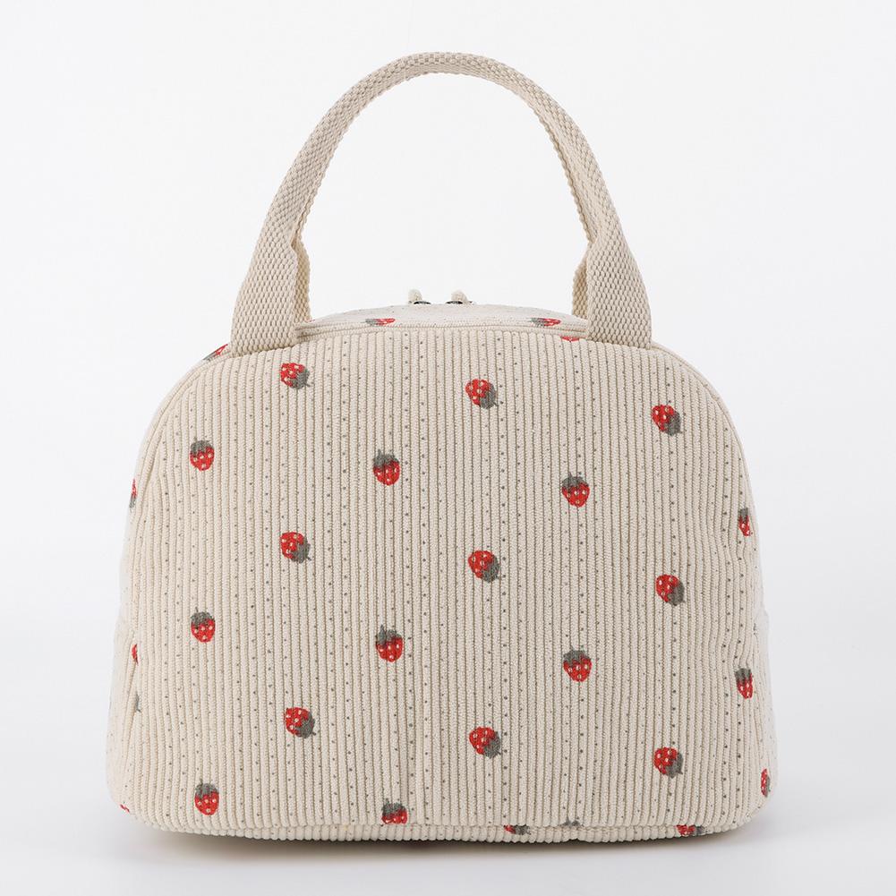 Strawberry/Daisy Corduroy Lunch Tote Bag Large Capacity Lunchbox Storage Bag Multi-Function Thermal Bento Bag for Office School