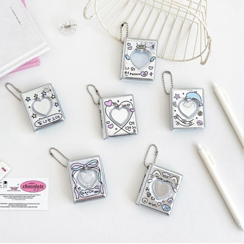 Ins Style Korean Silver Mini 1 Inch Id Photo Album Pendant Keychain Storage Display Pendant Storage Card Book Photo Card Bag
