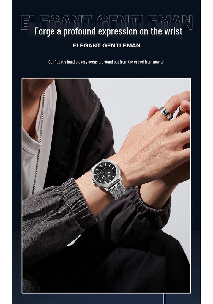 OFNS Octagonal Men's Quartz Wristwatch: Simple Bar Index, Date Display, Waterproof, Business Style, Douyin Inspired.