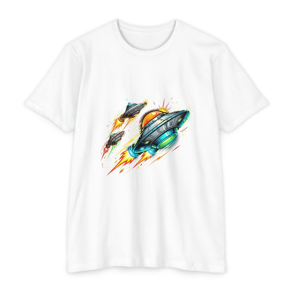 Retro UFO Spaceship T-shirt | Neon Alien Rocket Tee