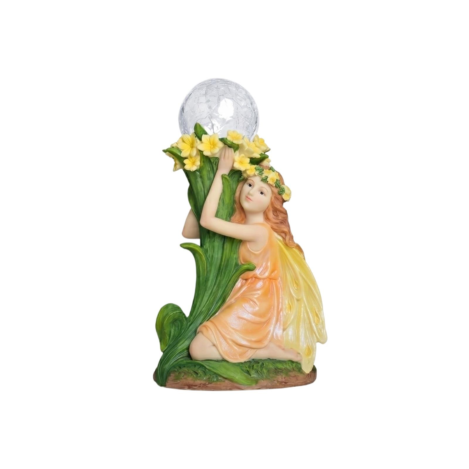

Resin Garden Fairy Figurine with Solar Night Light Miniature Landscape Decoration for Outdoor Patio Yard Flower Pot Ornament One Size