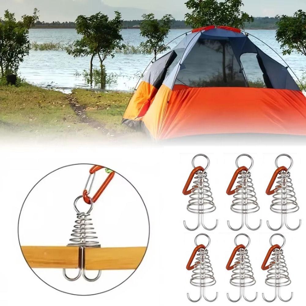 6Pcs Stainless Steel Outdoor Camping Deck Nail Aluminum Zinc Zinc Alloy Fixed Tent Rope Buckle Tent Tie Down