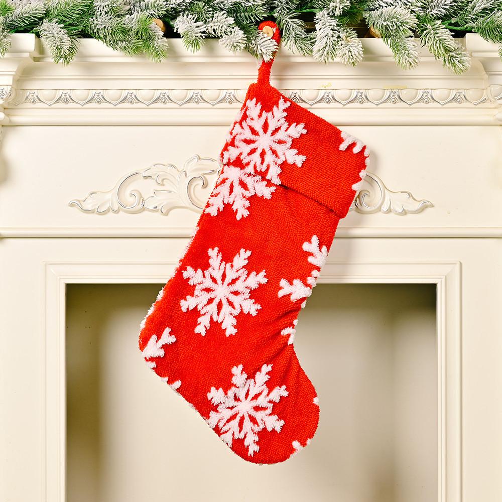 Snowflake Crafted Beautifully Christmas Stockings Made From Soft Plush Material Red Gray