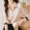 Blouses Premium  Autumn Winter Straight Korean Thin Striped Button Women's Clothing Turn-down Collar Temperament Dignified