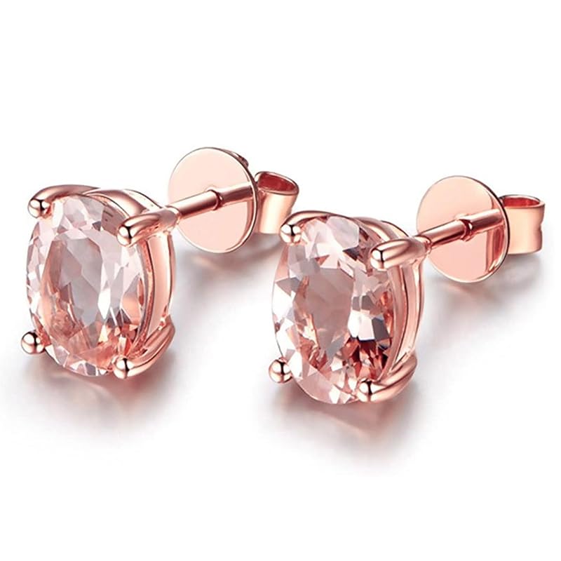 

[JIANGXIN] 7 мм * 9 мм овального огранювання з рожевого золота, милі та популярні жіночі сережки з морганіту K18, срібло 925 проби, гарна текстура та висока прозорість, одне зерно a