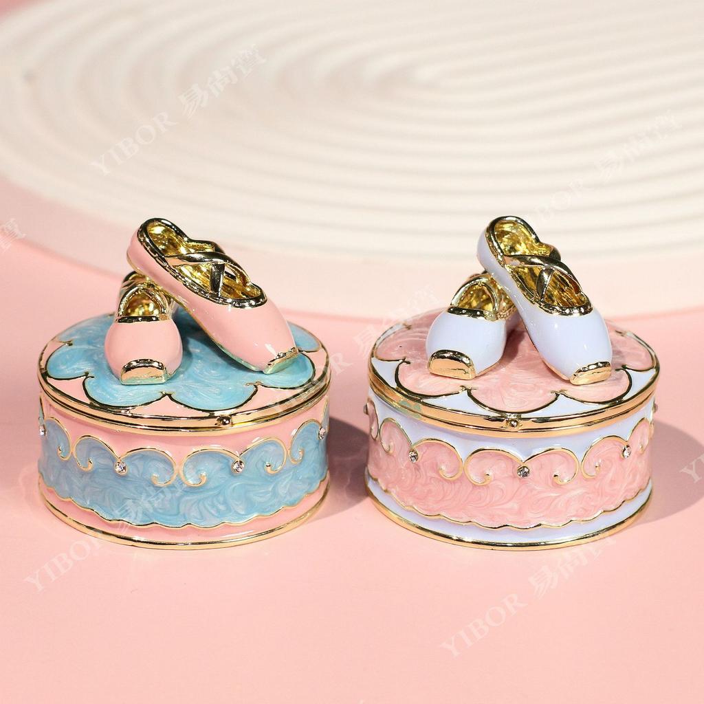 Hand Painted Enameled Light blue Shoe Trinket Box Decorative with Hinged Home Decoration storeage box for jewelry birthday gift