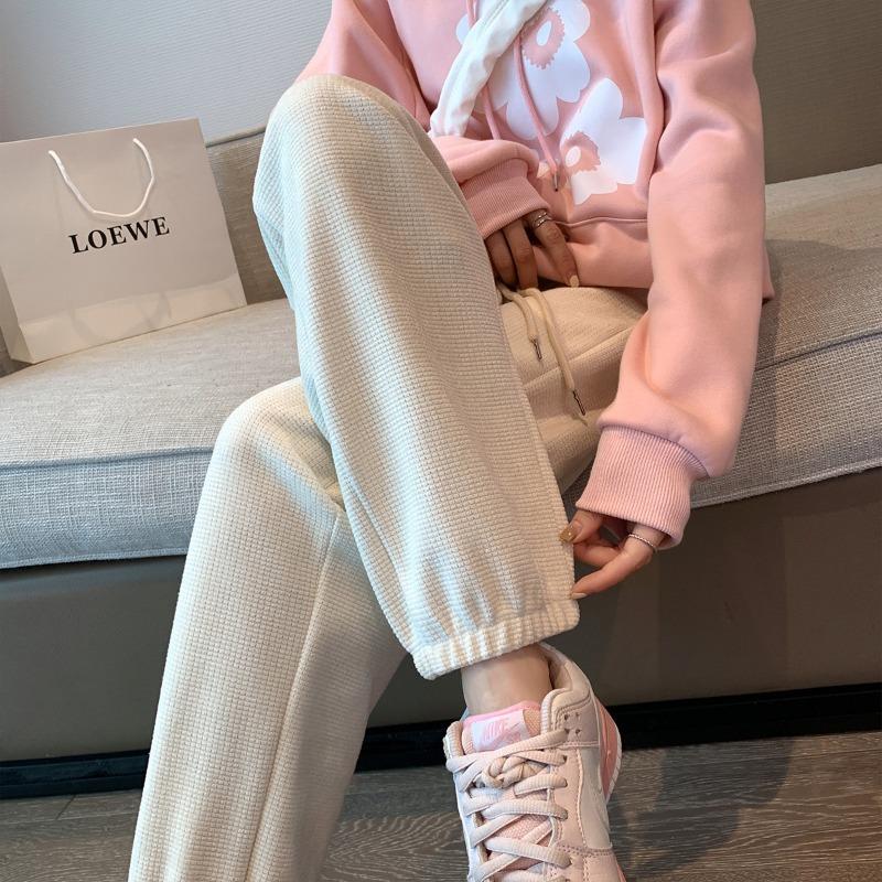 Chenier Wide-leg Pants Children's Autumn and Winter New Straight Casual Loose Leggings Sports Waffle Sweatpants