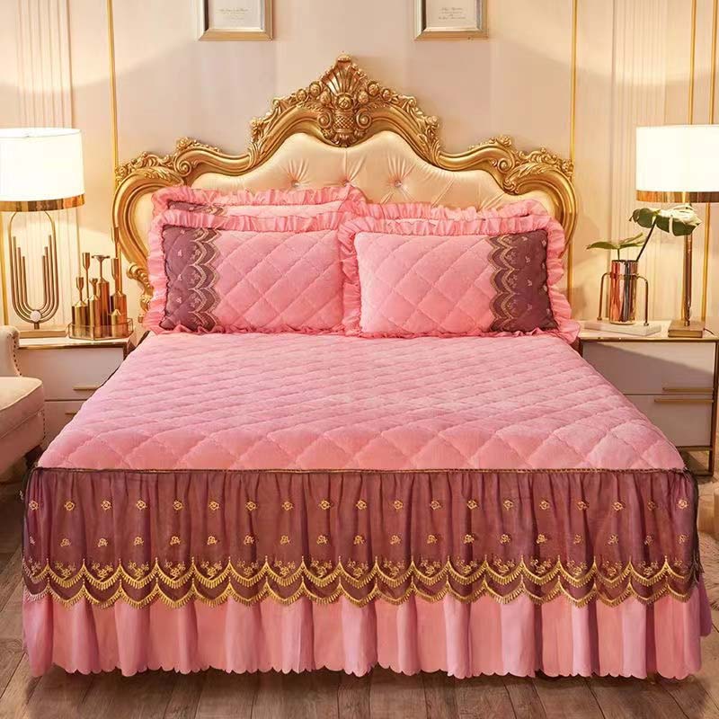 Luxuriöser, schnell warmer Samt-Bettrock für den Winter, superweicher, dicker, gesteppter Flanell-Tagesüberwurf, rutschfeste Bettdecke, nicht im Lieferumfang enthalten. Kissenbezug