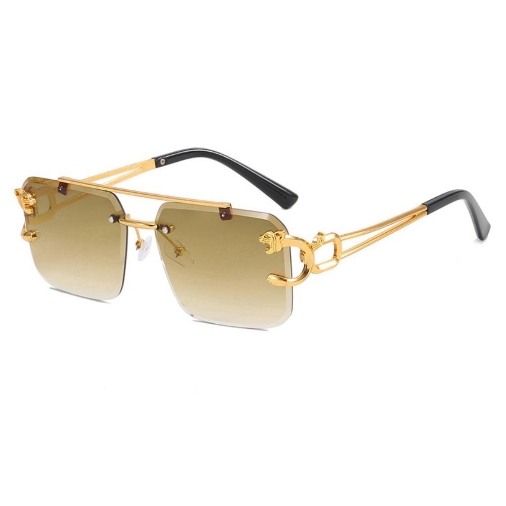 Retro Square Rimless Sunglasses Seaside Cheetah Decoration Frameless Gradient Lens Eyeglasse Outdoor UV Protective Eyewea