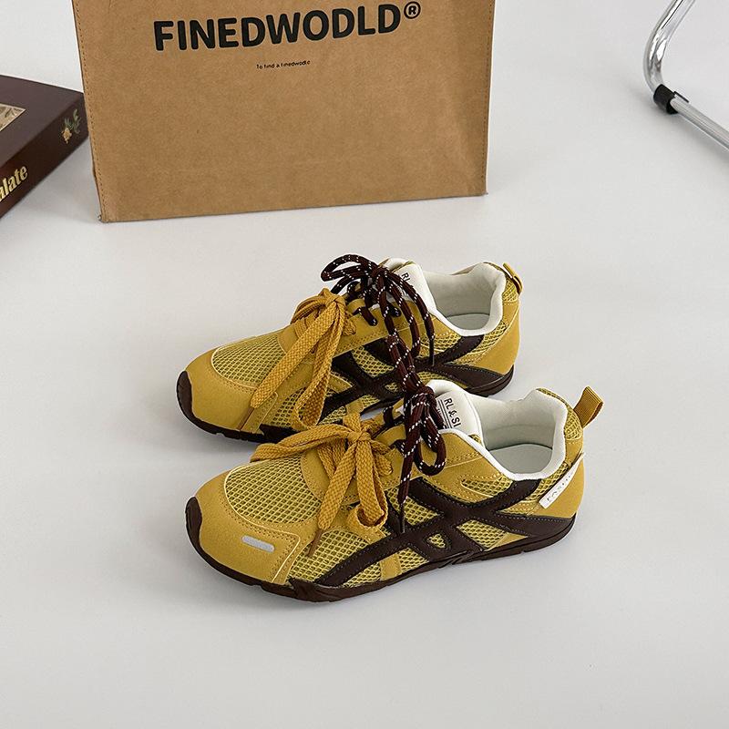 2025 new summer retro splicing mesh lace-up German training shoes women's sports flat-bottomed versatile breathable casual board shoes