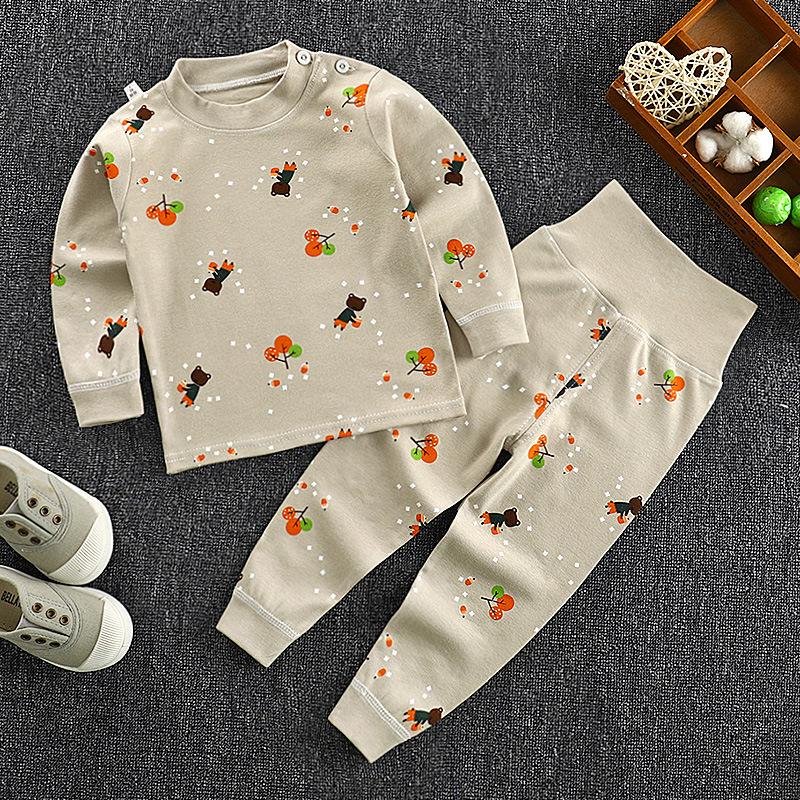 Spring and Autumn Children s Clothing High Waist Belly Protection Pants Set Baby Pure Cotton Underwear Boys and Girls Thermal Underwear 73cm