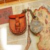 Antique Brass Pocket Compass with Leather Case - Engravable Nautical Gift