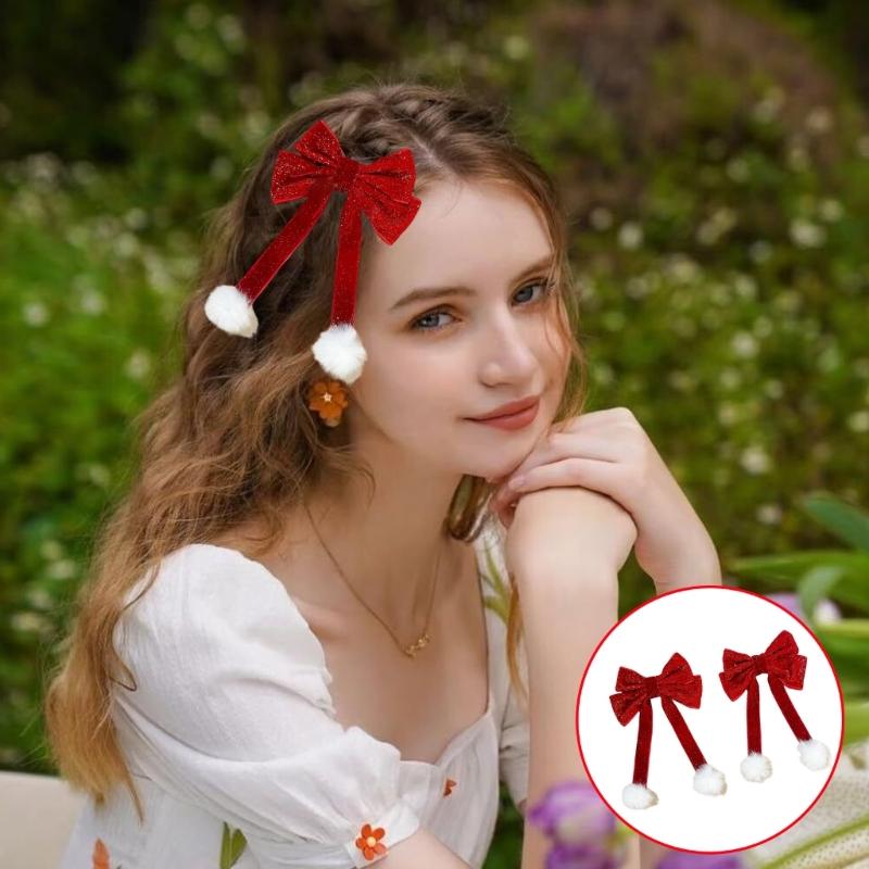 Pompoms Hair Clip for New Year Barrette Sweet Christmas Flat Clip Hairpin Christmas Elegant Hair Clip for Bunches