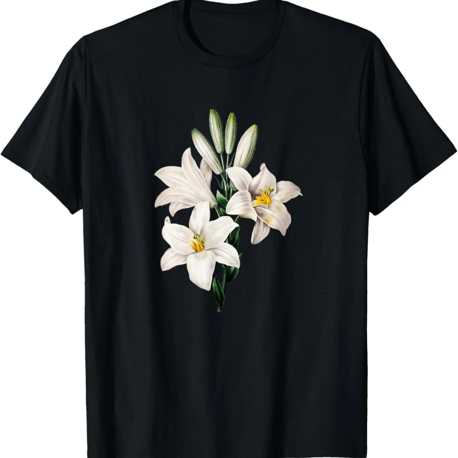 Vintage Lily Flower Shirt Flower Lover Women Girls T-Shirt S чёрный