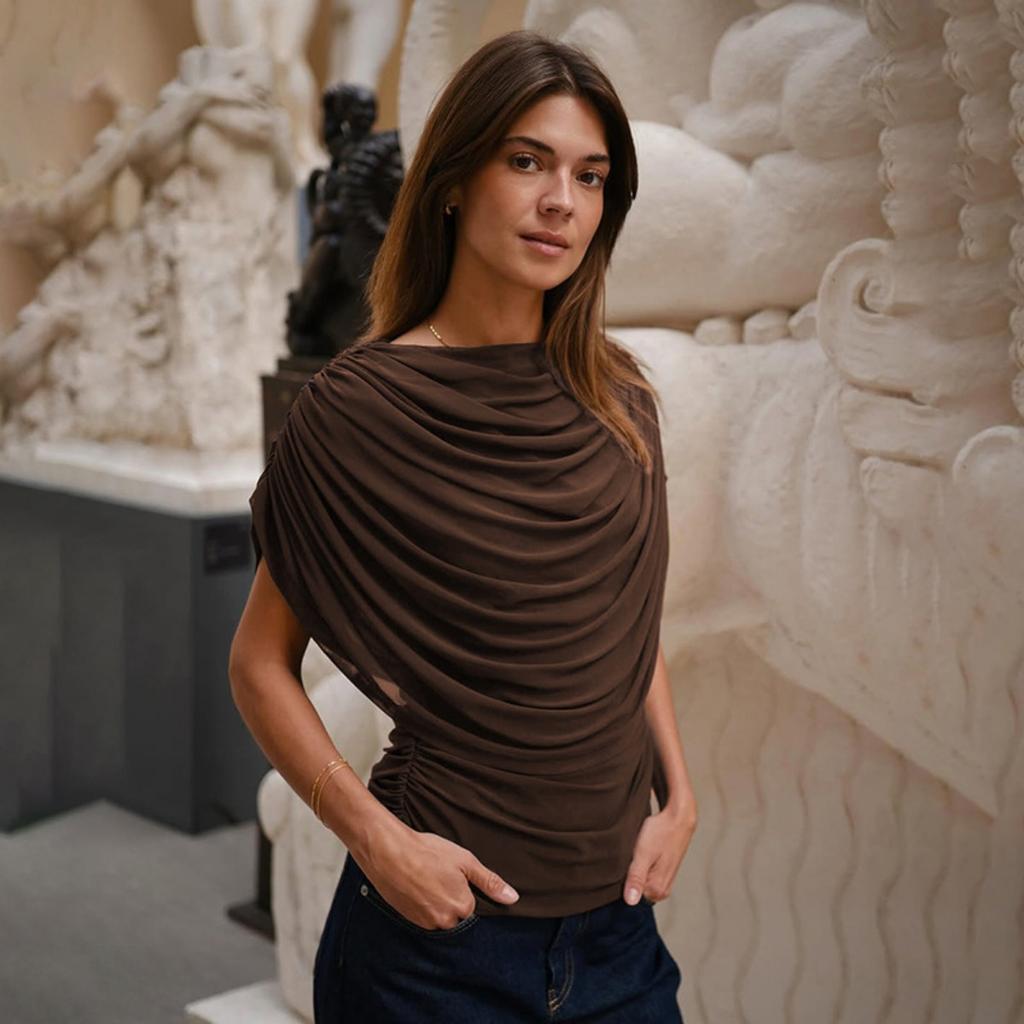 Fall Winter Women's European American Style Draped Scarf Collar Sleeveless Slim Fitted Crop Top