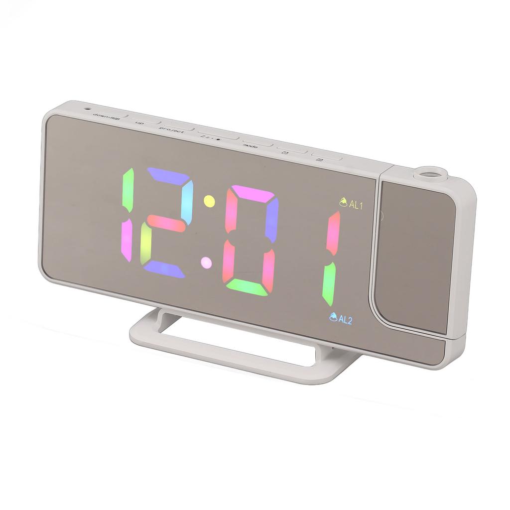Digital Clock RGB LED Large Screen Mirror Projection Multifunctional Table Electronic Alarm White