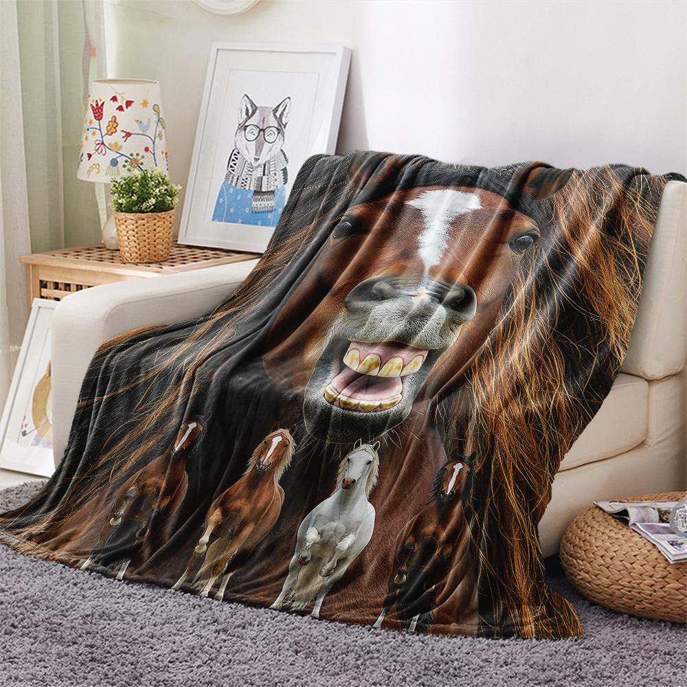 1Pc Horse Alpaca Print Flannel Blanket, High quality Comfortable for All Seasons, Home Decor, Warmth and Comfort, Perfect for Gifts