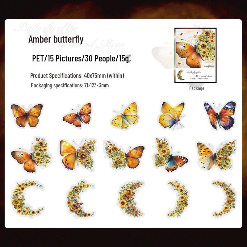 Beautiful Day Star & Moon Butterfly Stickers - 8 Retro Collage Styles for Journals