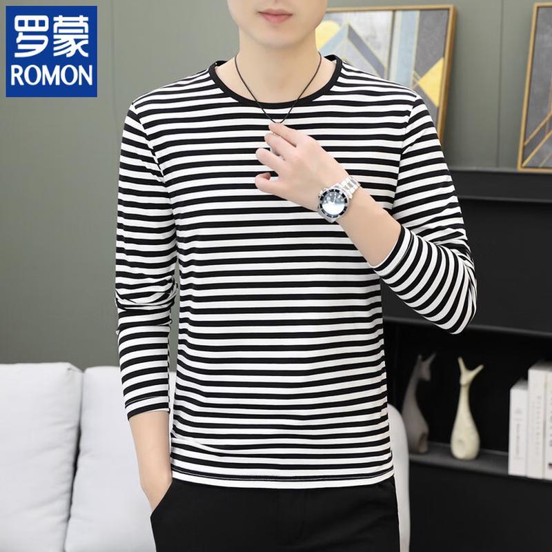 

ROMON Men s Striped Round Neck Long Sleeve T-shirt M