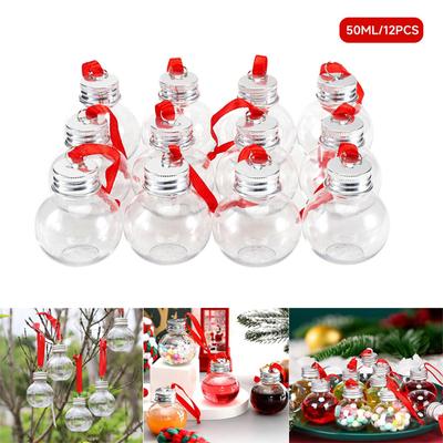 6/12Pcs 50ml Liquid Bottle Christmas Tree Hanging Fillable Baubles Balls Red Ribbon