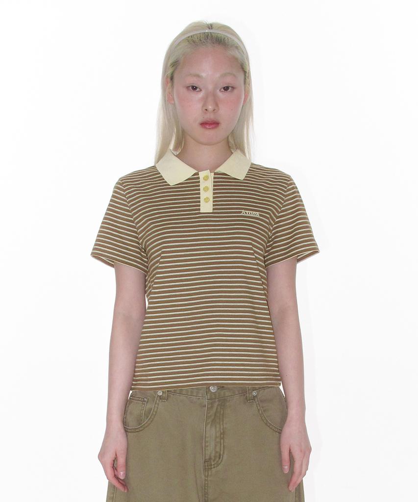 AMES-WORLDWIDE Basic Stripe Collar Tee Brown
