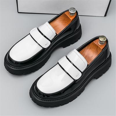 Modedesigner Fashoin Neue Herren Schwarz Weiß Gemischt Lässige Lederschuhe Männliche Höhenerhöhende Slipper Hochzeitskleid Formelles Schuhwerk