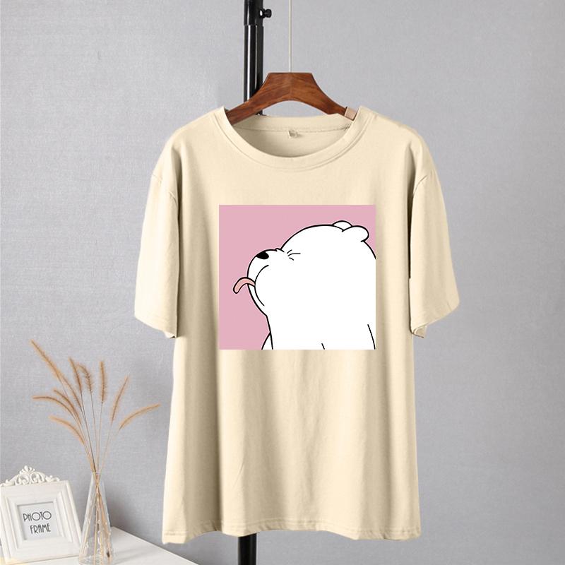 Shellsuning Summer Cute Printed Cotton T Shirt Women Loose Short Sleeve Trend Tees Female Casual Streetwear All-match Basic Tops